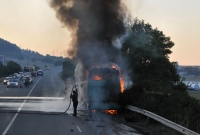 A burning bus near Sofia