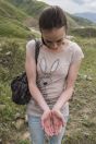 Kamila with a scorpion, Toktogul Reservoir